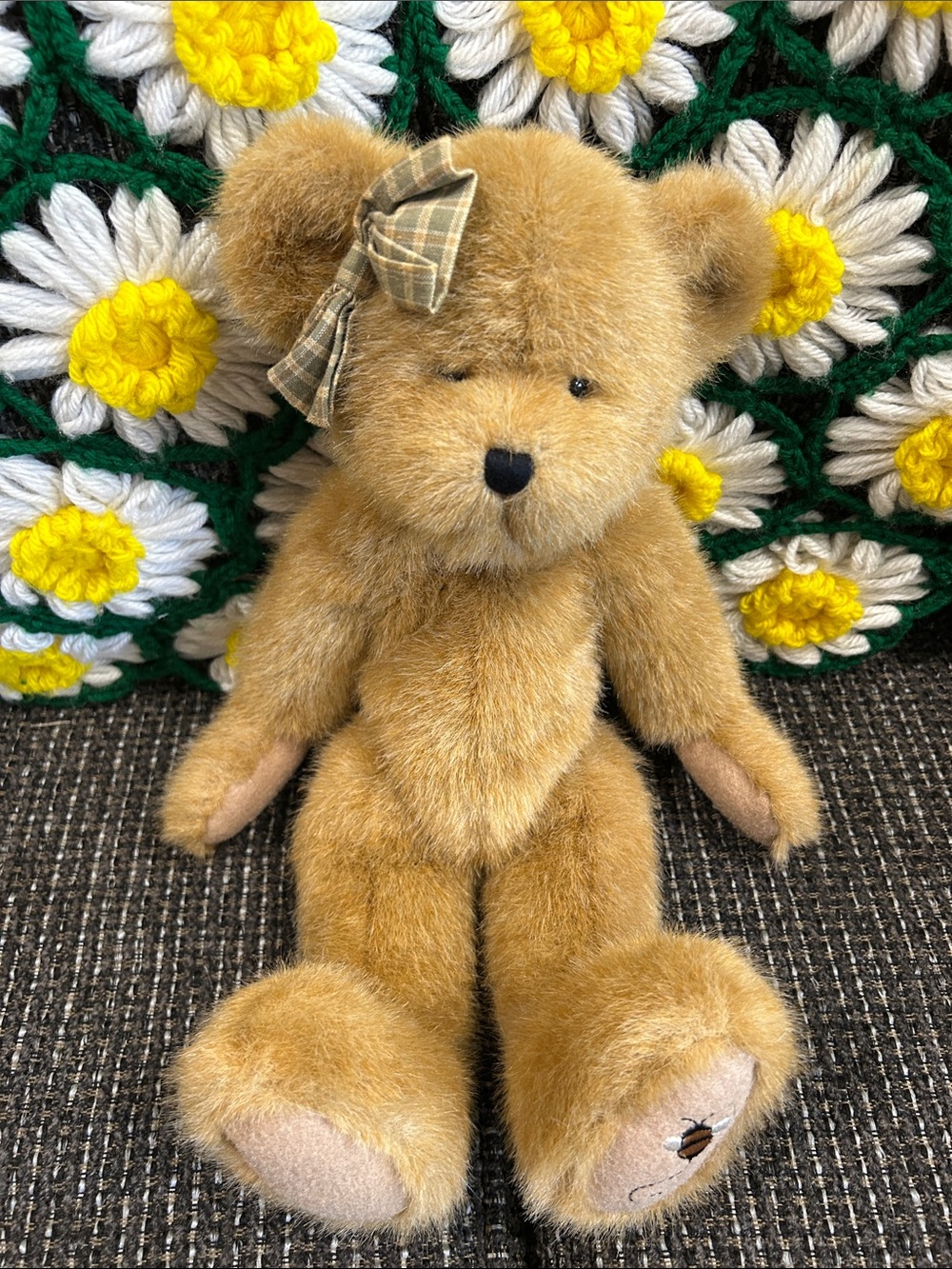 Boyd’s Plush Light Brown Teddy Bear with Plaid Bow
